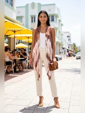 Black Diamond Brown & White Tie-Dye Sleeveless Draped Vest